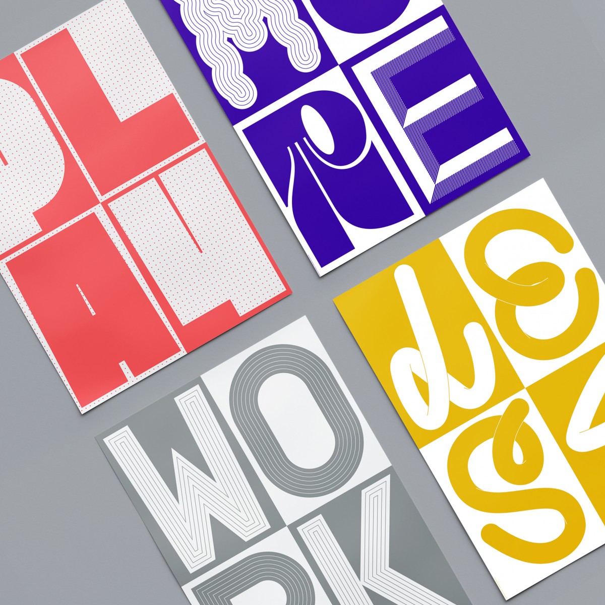 NEW PRINTS ON THE BLOCK / Plakate 4er-Set »Play, More, Work, Less«