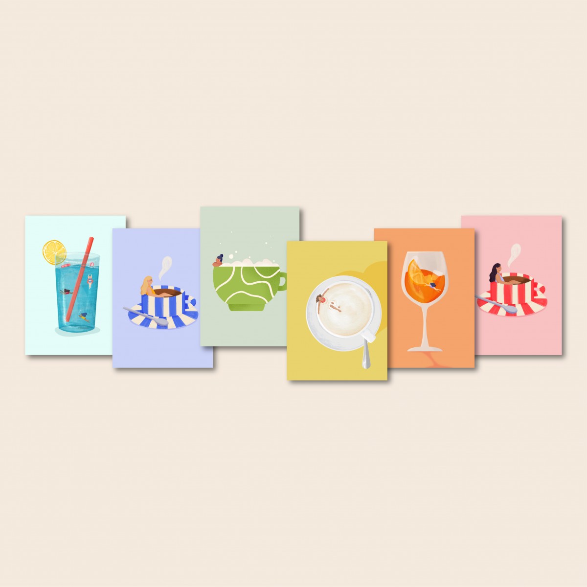 Drinks Postkarten / 6er Set A6 / Svea Hansohn Illustration