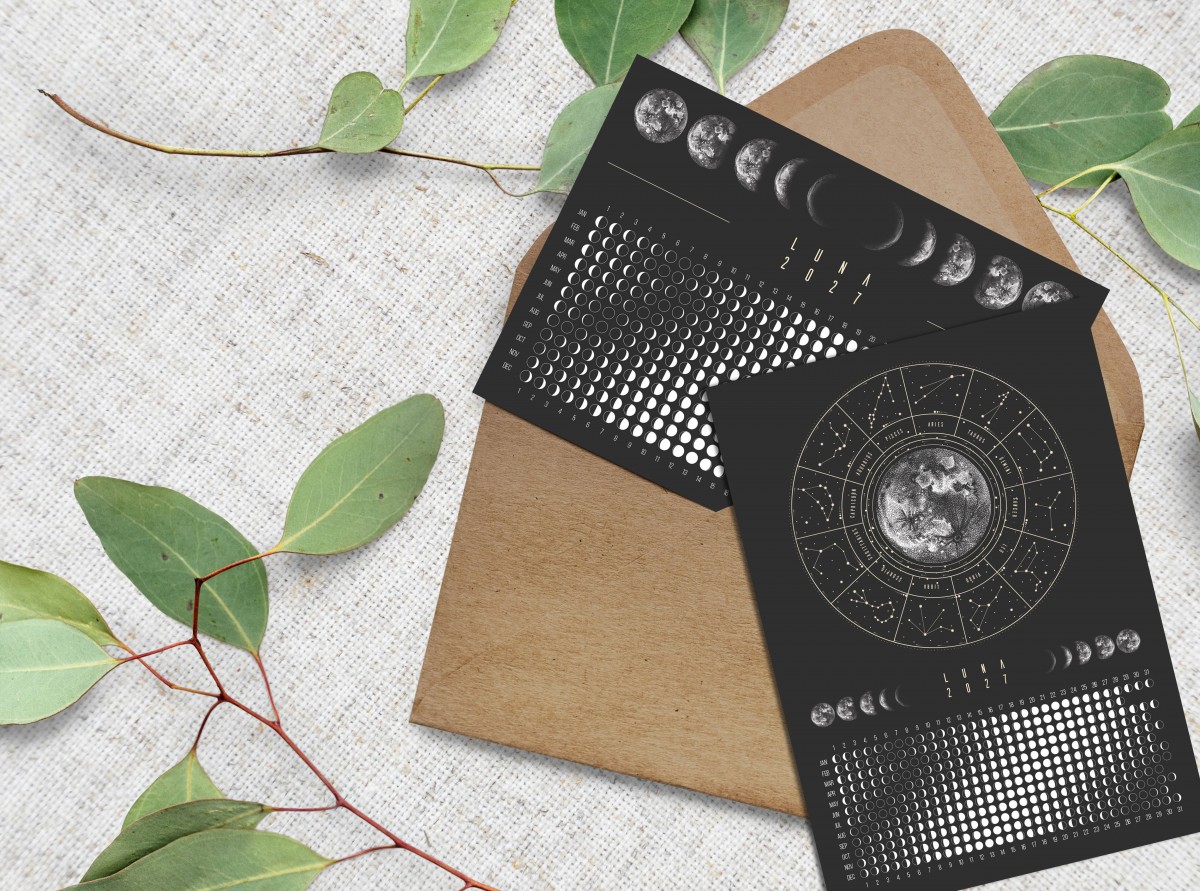 Postkarten Set Mondkalender 2027 Schwarz // ShellyCreates