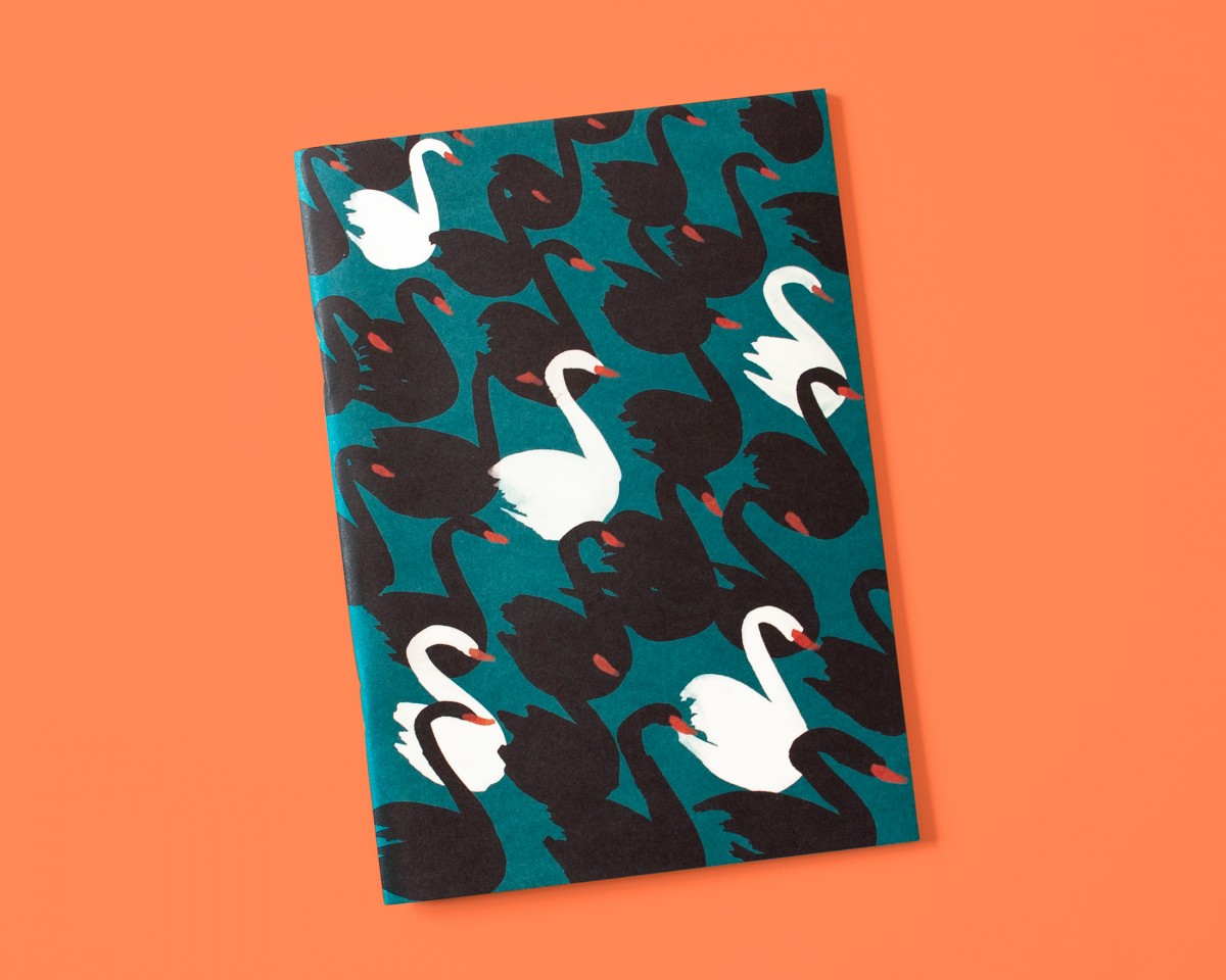 Notizheft A5 Black swans petrol // Papaya paper products