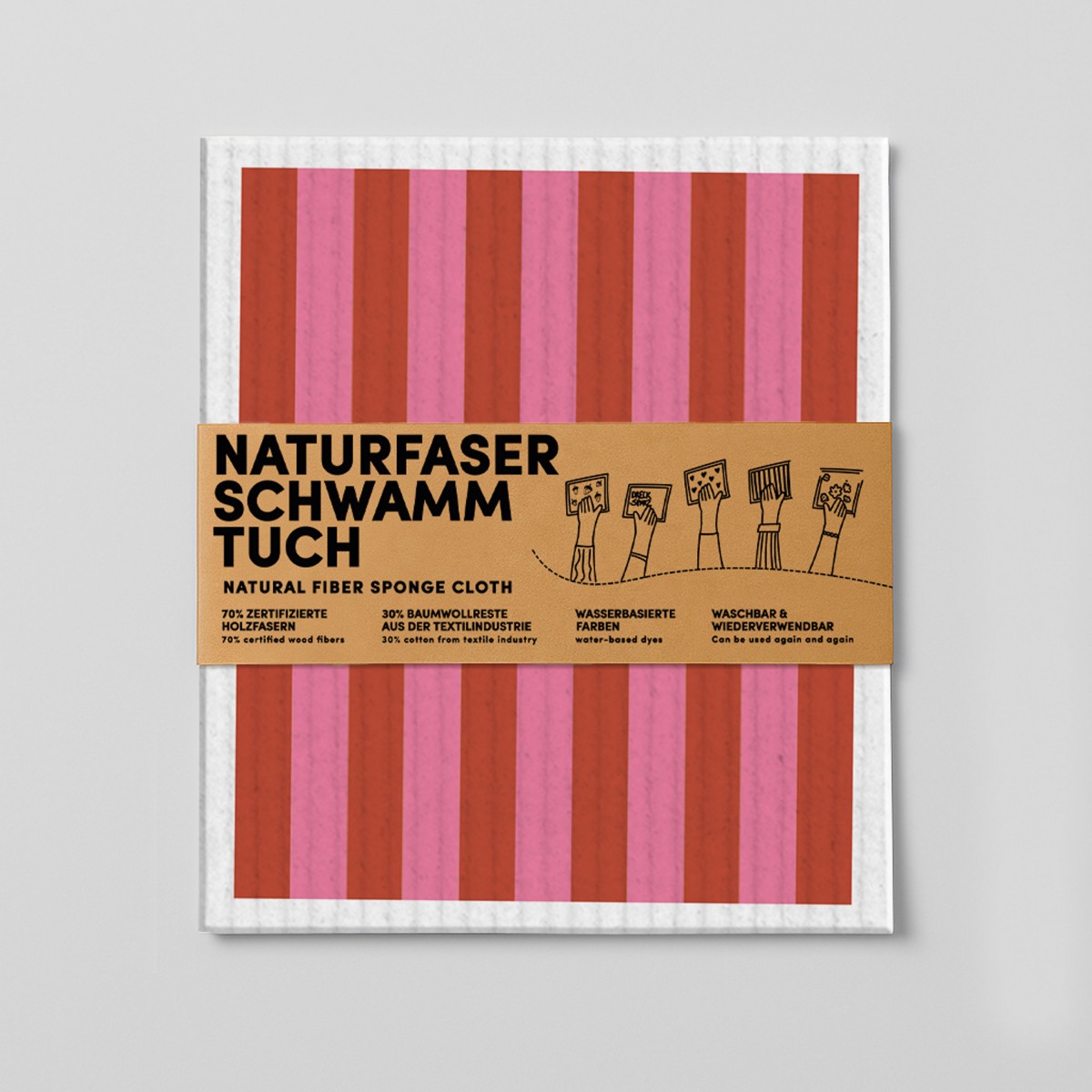 Schwammtuch - Streifen - Rot/Rosa - Nr. 7 - Naturbedacht