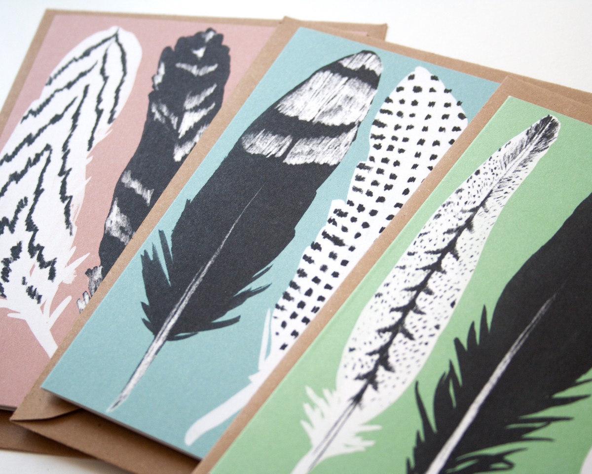 3er Set Grußkarten Federn // Papaya paper products