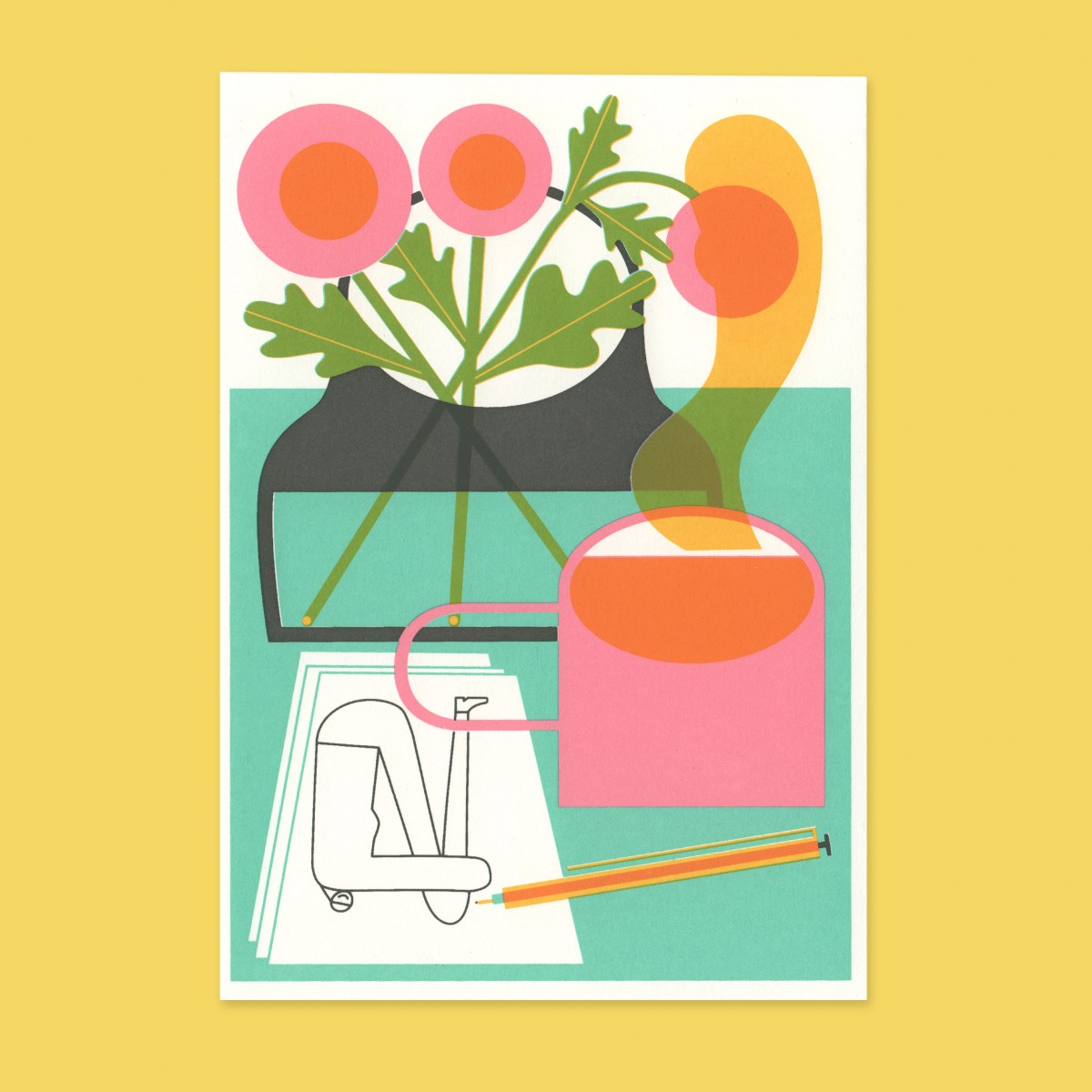 Anne Albert – Flowers + Tea – Siebdruck (17,6 x 12,2 cm)