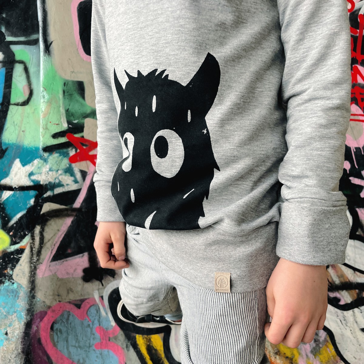 Wunschbrunnen | Kuschelhoodie "Monstaaa" | kids | Grau meliert/Schwarz