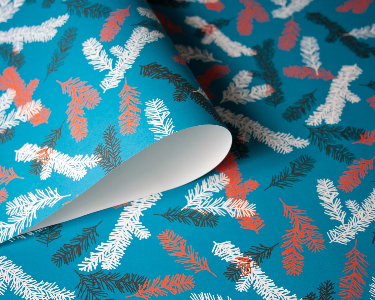Geschenkpapier Tannenzweige, 3 Bogen // Papaya paper products