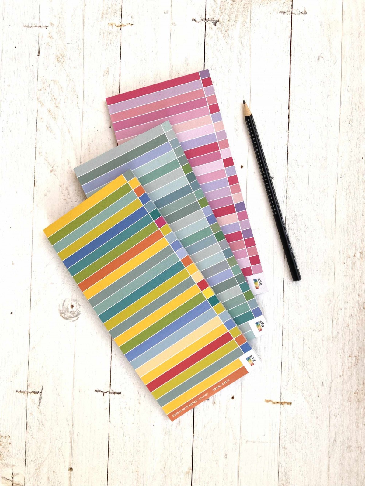 3 Notizblöcke im Set | bunt gestreift | Dreierpack gemischt | To-Do-Liste | To-Do-Block | Recyclingpapier | je 50 Blatt