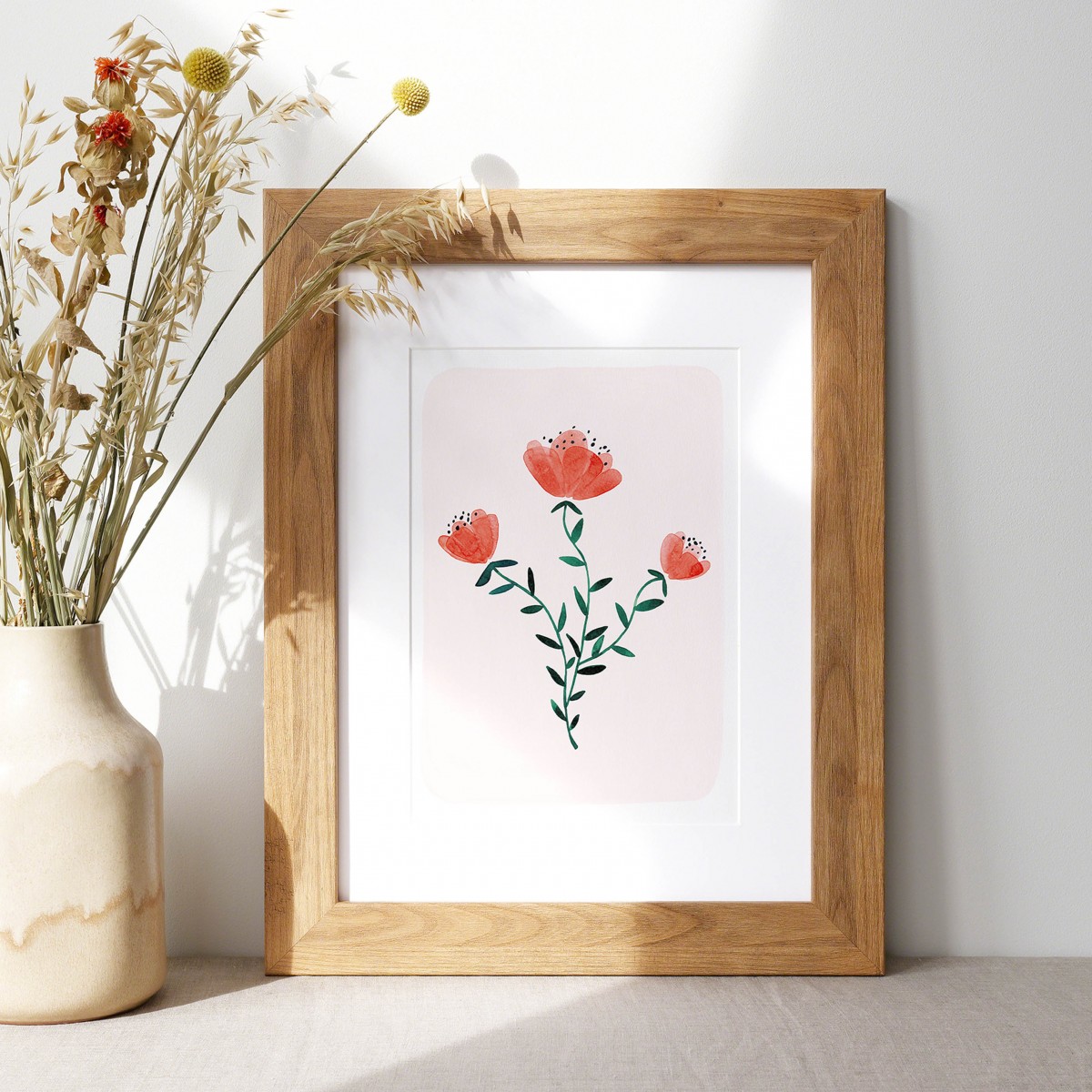 Paperlandscape | Kunstdruck | Wildblumen | Aquarell Pflanzen | verschiedene Größen | rot 