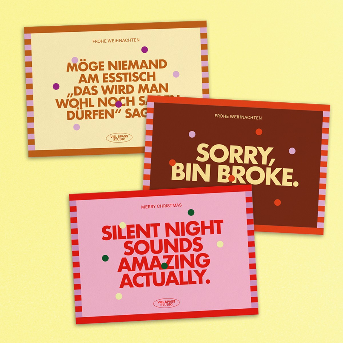 Ehrliche Weihnachtskarten, 3er Set – Viel Spass Studio