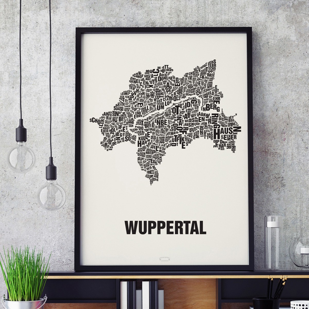 Buchstabenort Wuppertal Stadtteile-Poster Typografie Siebdruck