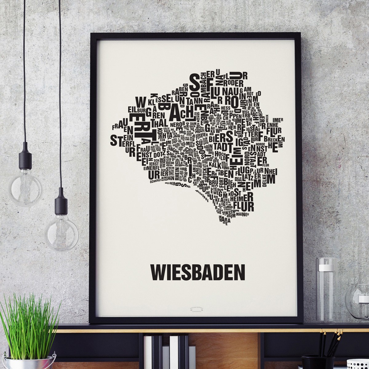 Buchstabenort Wiesbaden Stadtteile-Poster Typografie Siebdruck