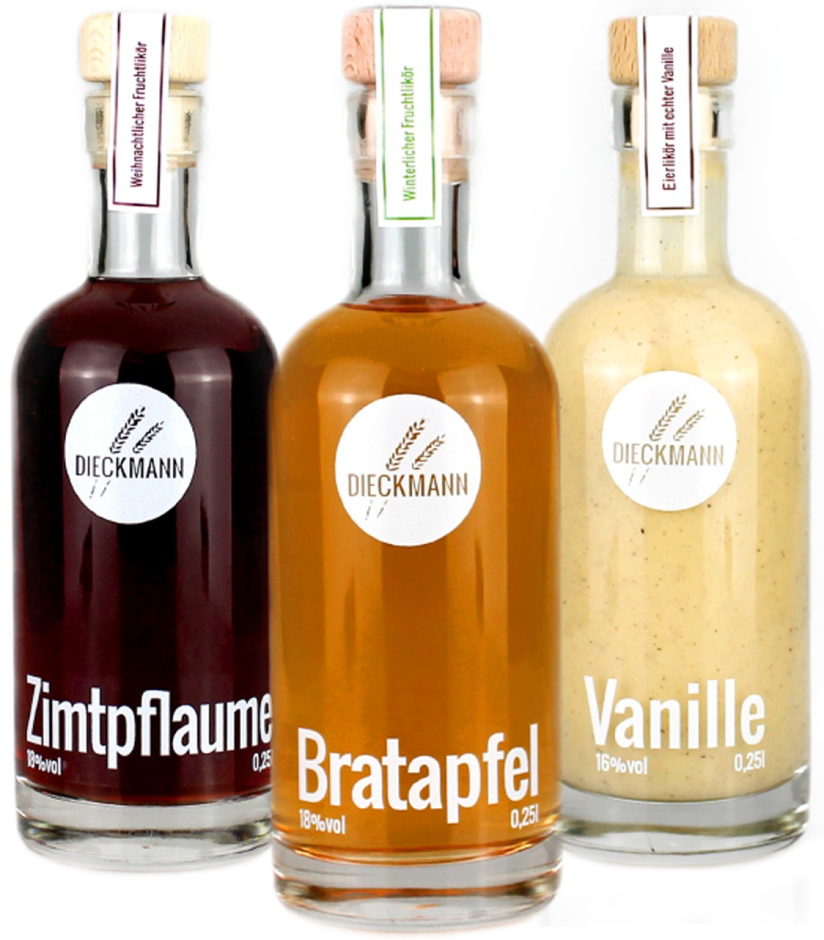 Weizenbrennerei & Likörmanufaktur Dieckmann 3er- Geschenkeset Winterliköre LIKÖR 3x 0,25l