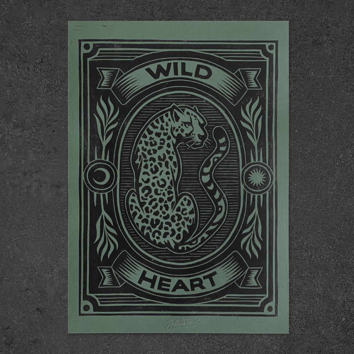 Juliana Fischer - Wild Heart - Linoldruck - Salbei - DIN A3