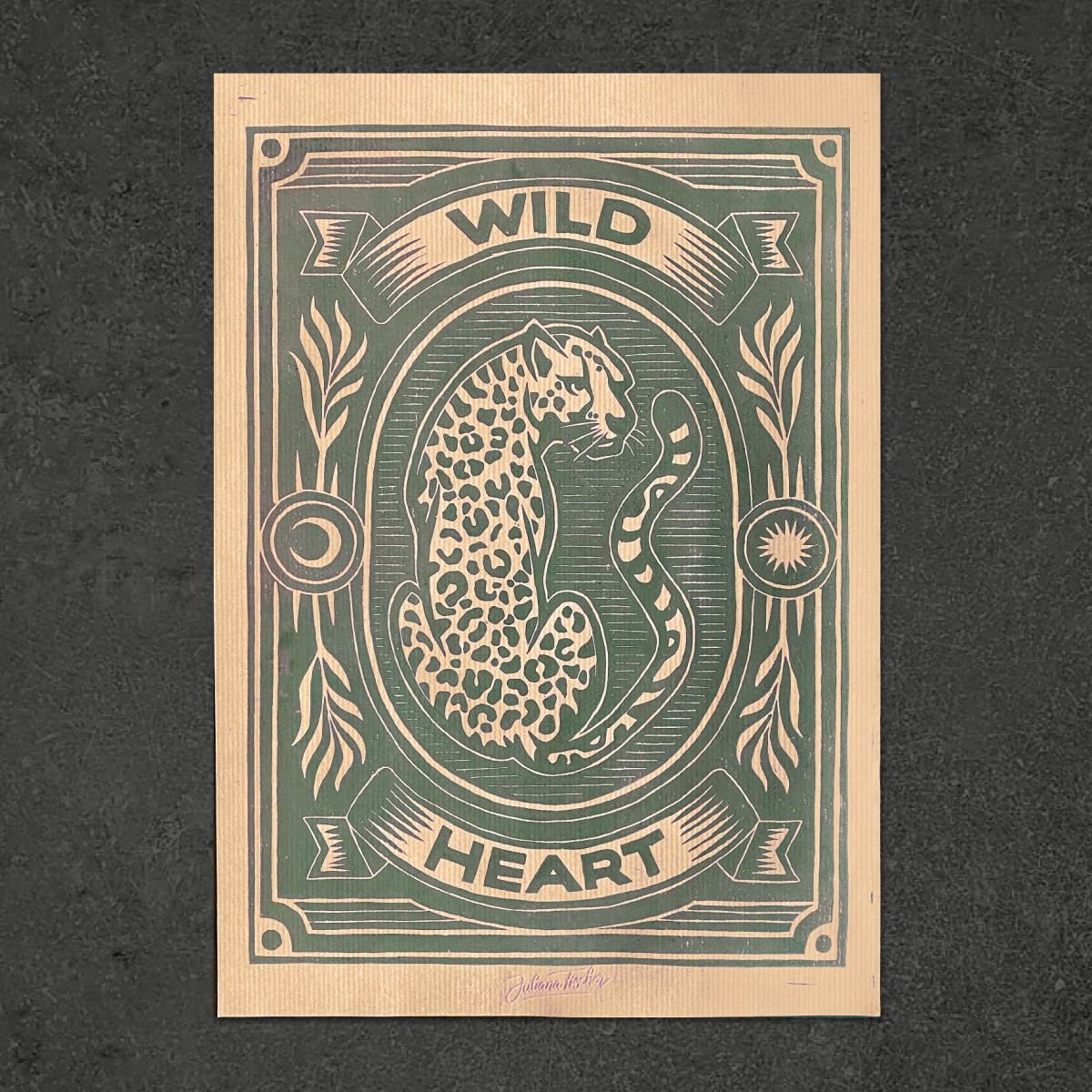 Juliana Fischer - Wild Heart - Linoldruck - Kraftpapier/Grün - DIN A3