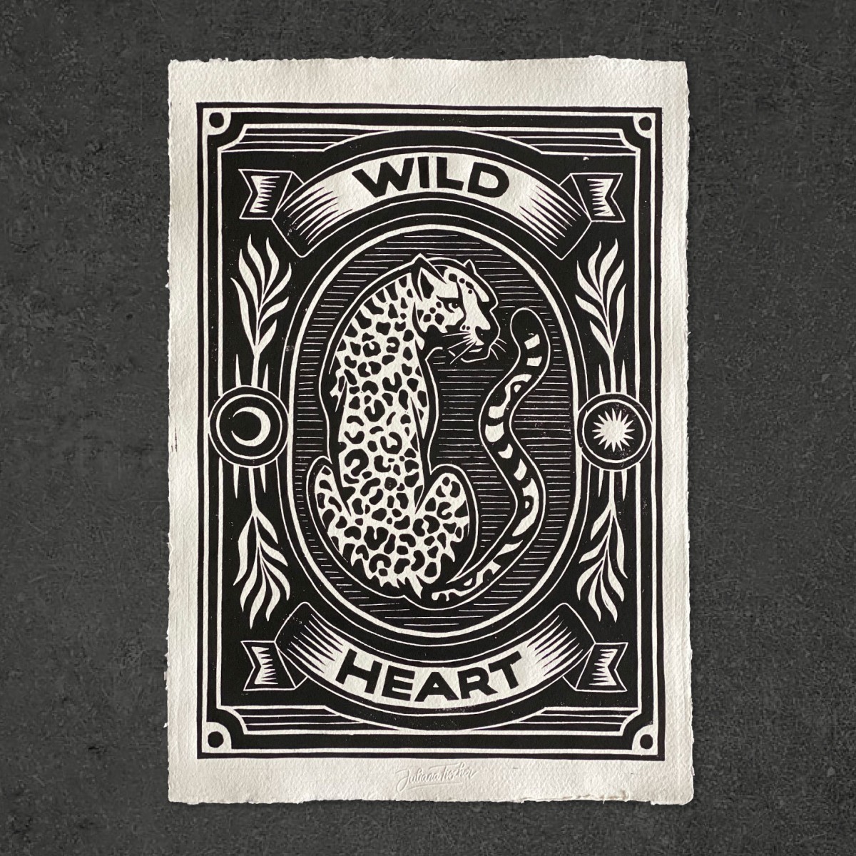 Juliana Fischer - Wild Heart - Linoldruck - Weiß - DIN A3