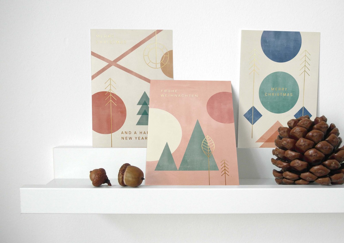 Designfräulein // Weihnachtskarten // 3er-Set // Geometric Xmas Gold