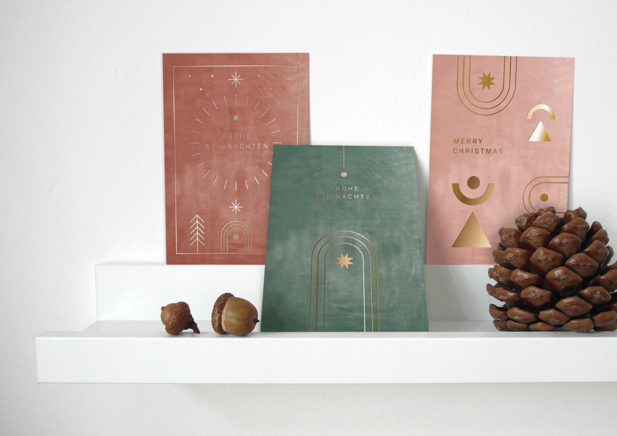 Designfräulein // Weihnachtskarten // 3er-Set // Geometric Lines Xmas Gold