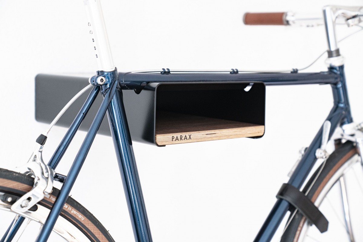 Design Fahrrad-Wandhalterung | PARAX® S-RACK | Schwarz mit Walnuss Holz | für Rennrad Hardtail & Cityrad 