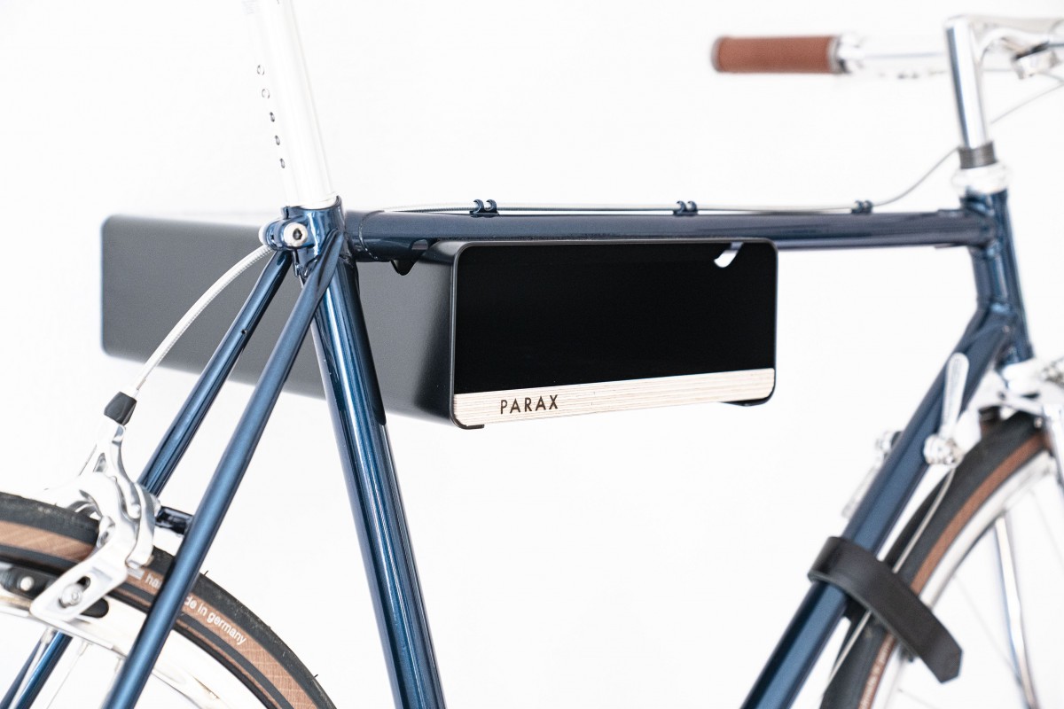 Design Fahrrad-Wandhalterung | PARAX® S-RACK | Schwarz mit Holz Schwarz | für Rennrad Hardtail & Cityrad