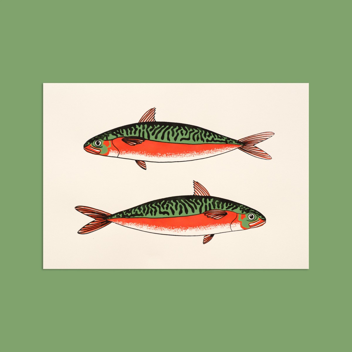 The Naughty District - Dreifarbiger Siebdruck mit Fisch Motiv