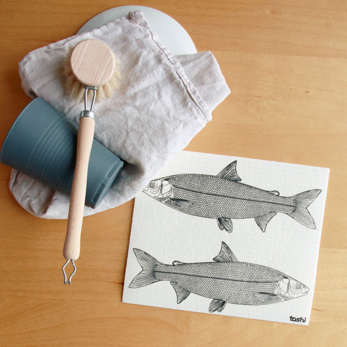 toshi Schwammtuch mit Aufdruck (Fische)