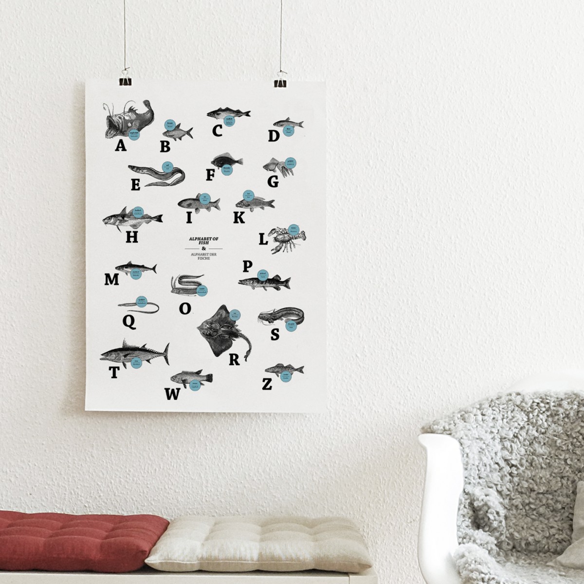 The True Type Poster, ABC der Fische / alphabet of fish in Deutsch/Englisch, DIN A1, Plakat, Typografie, Design