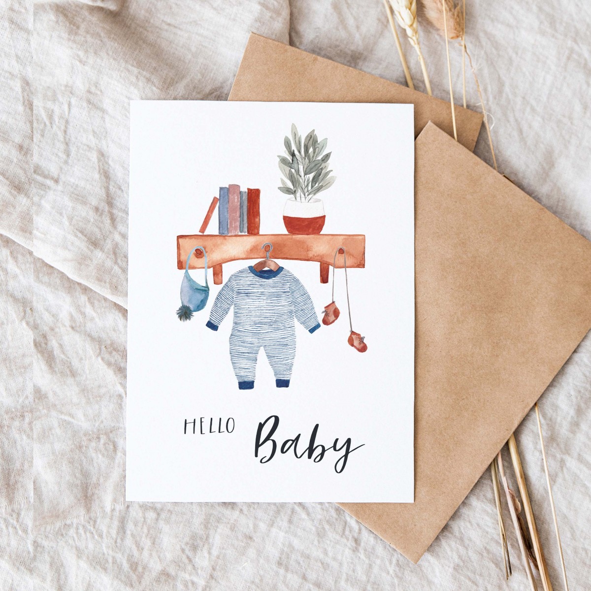 Paperlandscape | Faltkarte | Hello Baby | Aquarell