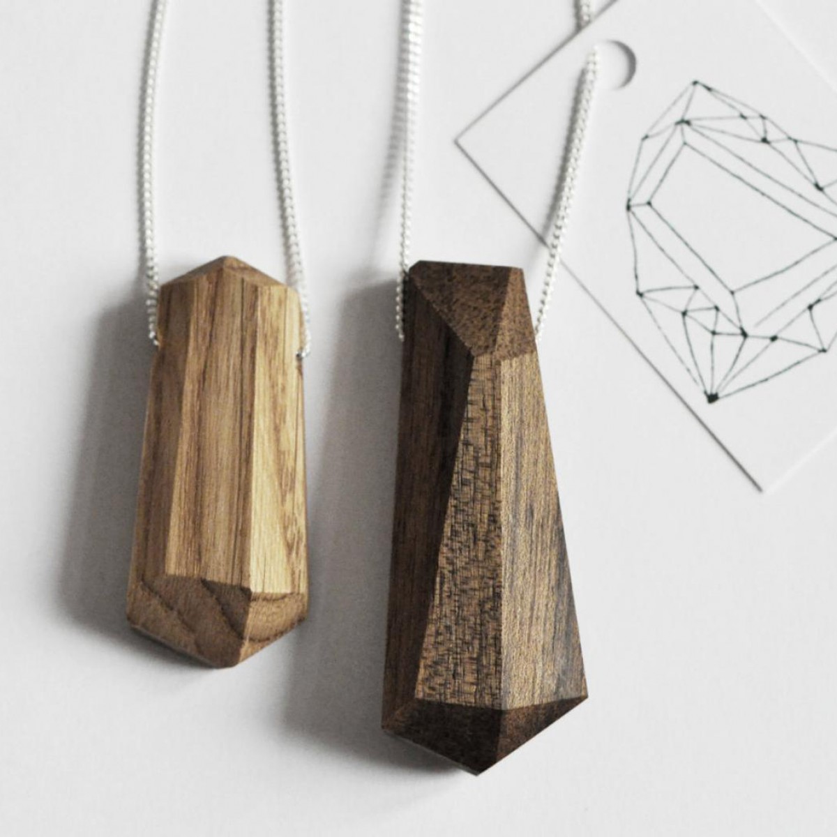 nahili KETTE "Diamond" 925 Silber - 70cm - Eco Anhänger (Eiche oder Walnuss)