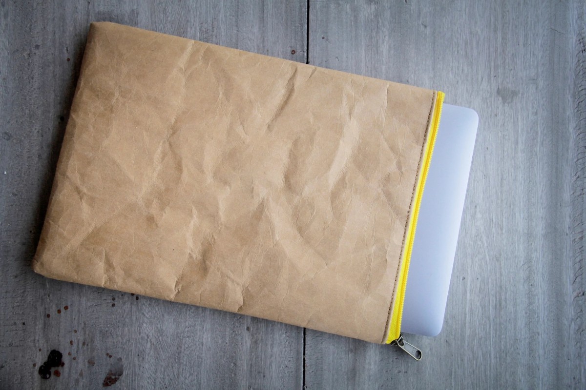 Laptop-Hülle 13 " - 14 " Zoll aus Kraft Papier mit gelbem Zipper BY COPALA