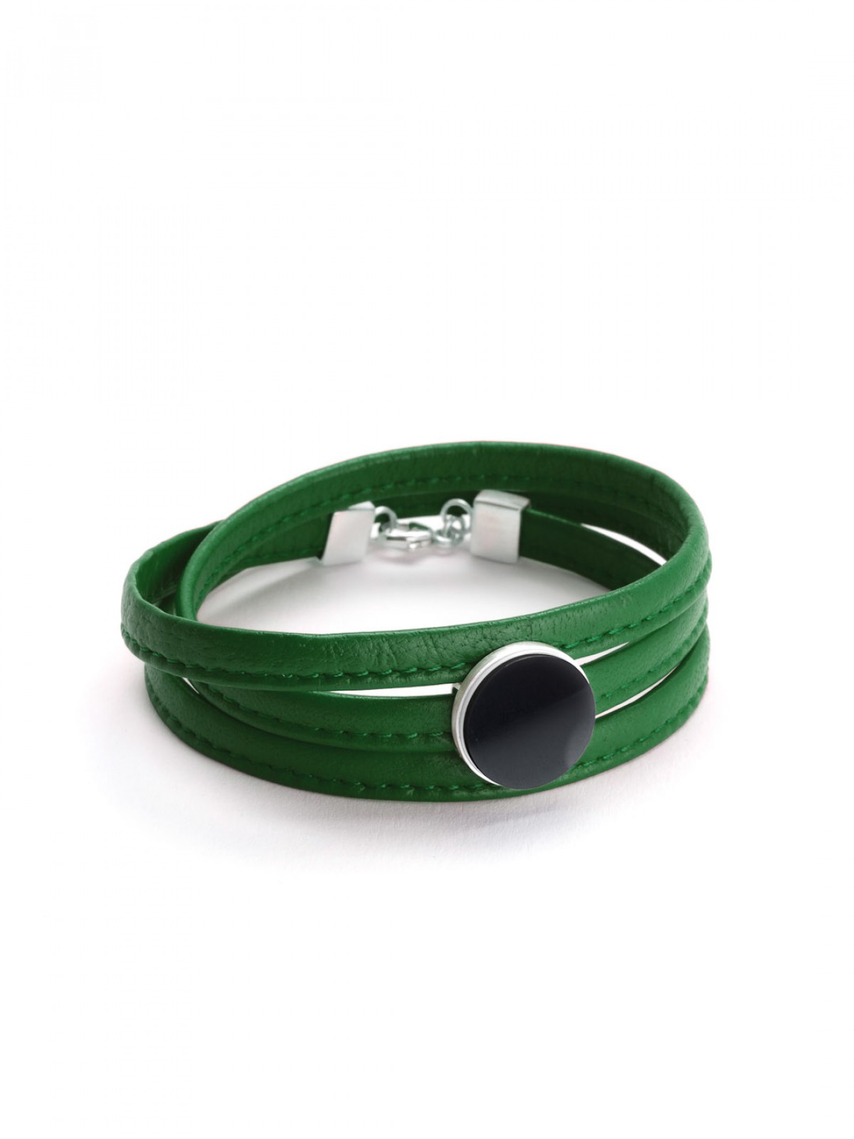 Eva Slotta Jewellery "Tint Deep" Armband mit grünem Nappaleder und schwarzem Hämatit, 925 Silber