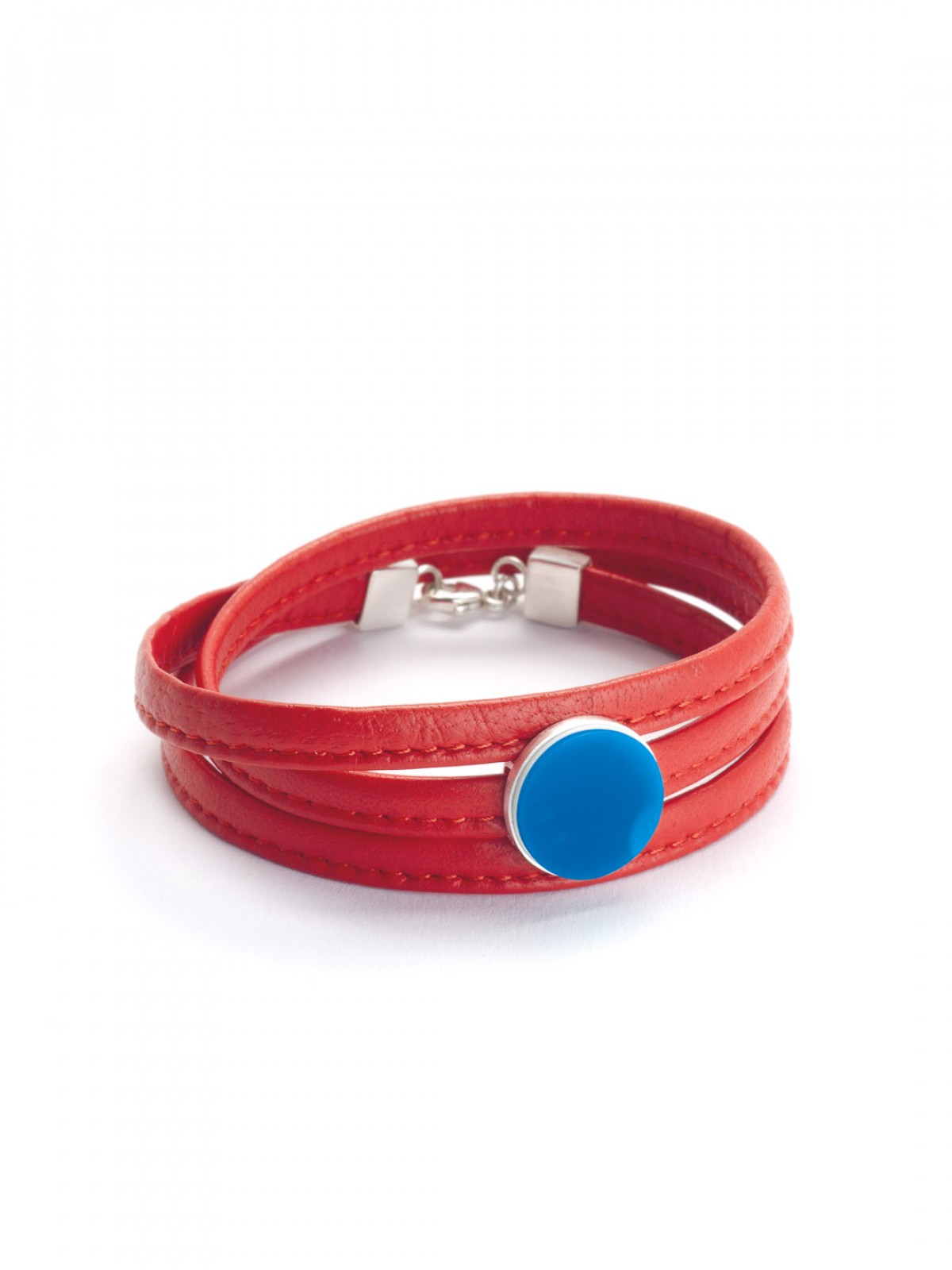 Eva Slotta Jewellery "Tint Deep" Armband mit rotem Nappaleder 
und blauem Achat, 925 Silber