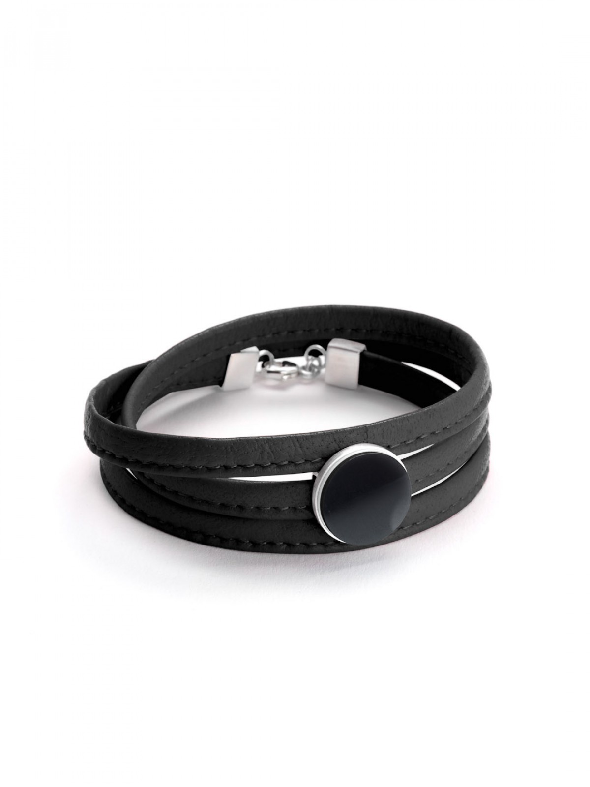 Eva Slotta Jewellery "Tint Deep" Armband mit schwarzem 
Nappaleder und Hämatit, 925 Silber 