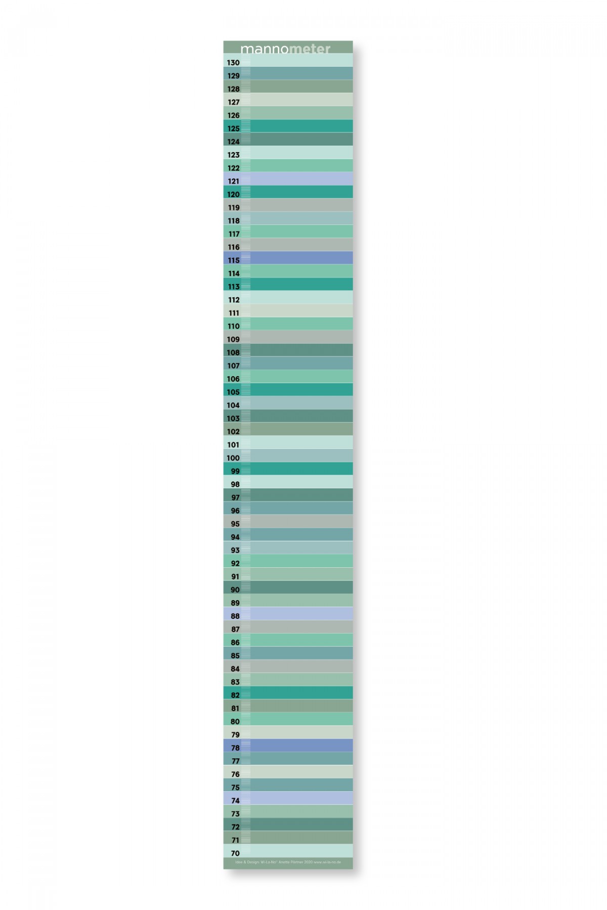 Minimalistische Design-Messlatte „mannometer“ | Variante „Pastell“ | 70 - 190 cm | beidseitig bedruckt | 100% Recyclingpapier | Wi-La-No