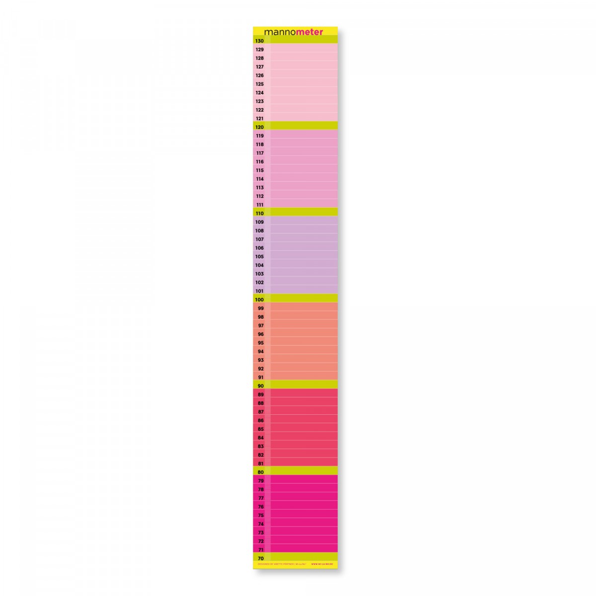 Minimalistische Design-Messlatte „mannometer“ | 70 bis 190 cm | Variante „rosa-pink“ | beidseitig bedruckt | 100% Recyclingpapier | Wi-La-No