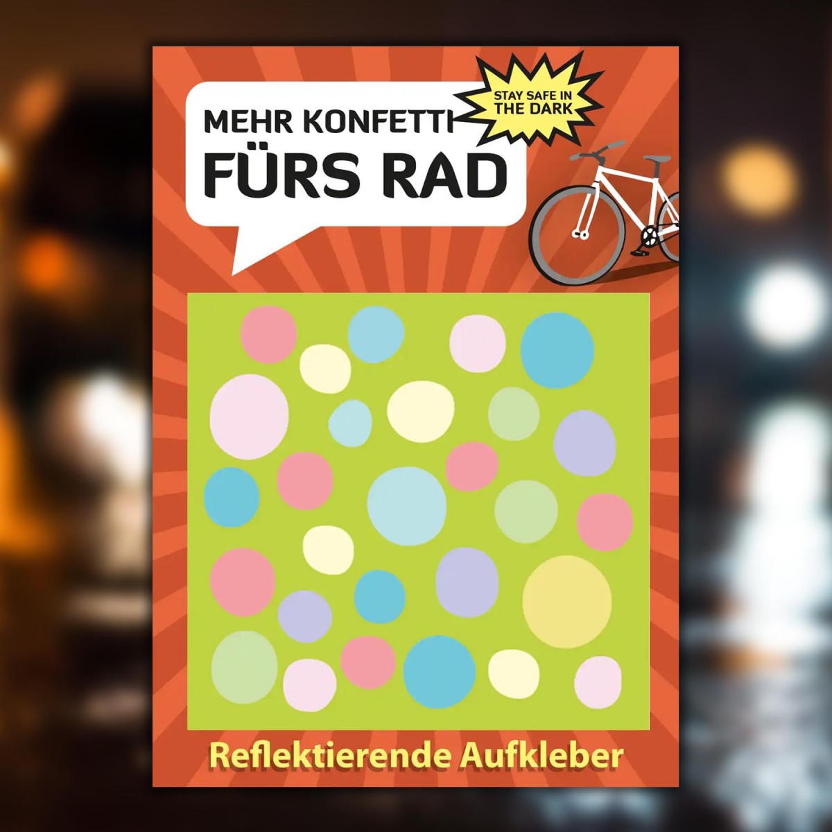 HUGS & STICKERS: Postkarte mit reflektierenden Fahrrad-Aufkleber Konfetti | MOOXIBIKE