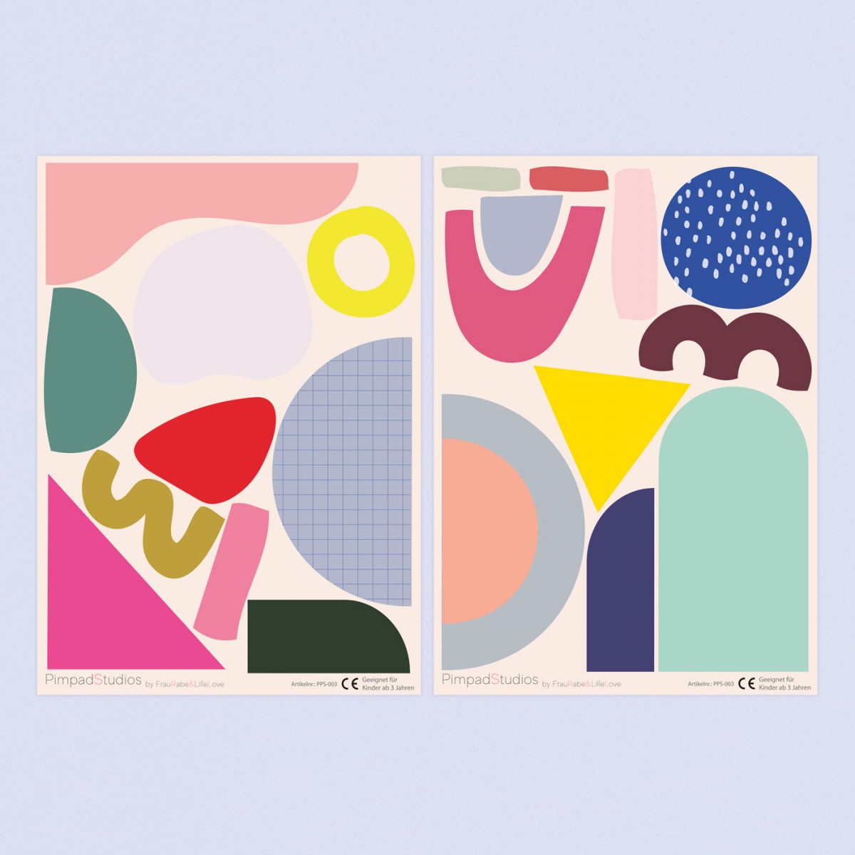 Pimpad Sticker Set "Shapes/Geo" (2 Bögen Aufkleber, umweltfreundlich, wiederverwendbar, DIY)