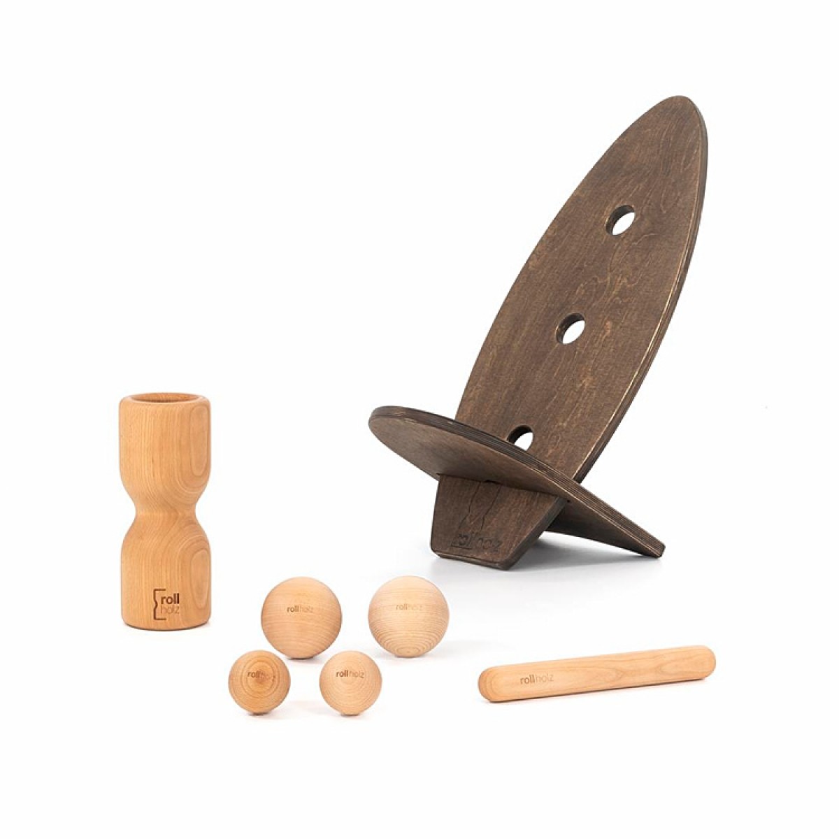 rollholz – Balanceboard & Faszienset zum Training für Gleichgewicht- & Koordinationsfähigkeit sowie Behandlung von beanspruchten Muskelgewebestrukturen  (Set groß | Buche)