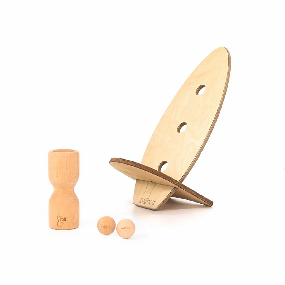 rollholz – Balanceboard & Faszienset zum Training für Gleichgewicht- & Koordinationsfähigkeit sowie Behandlung von beanspruchten Muskelgewebestrukturen (Set klein | Buche)