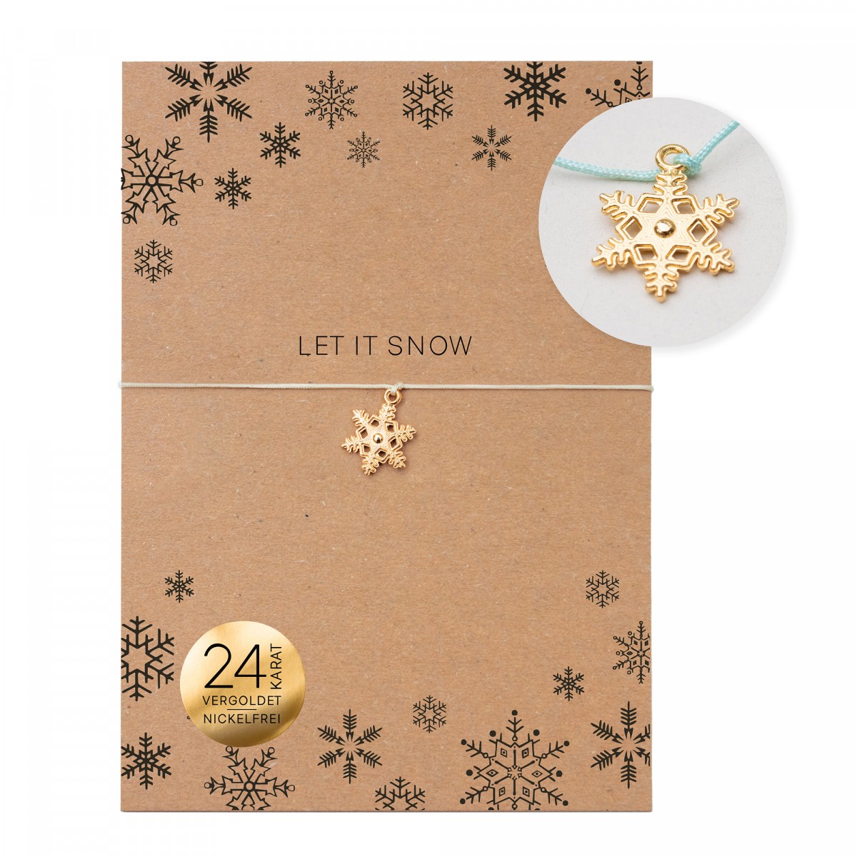 Bow & Hummingbird Schneeflocken Armband „Let it Snow“ – Weihnachtsarmband in Mint oder Creme, 24 Karat vergoldet, kleines Weihnachtsgeschenk