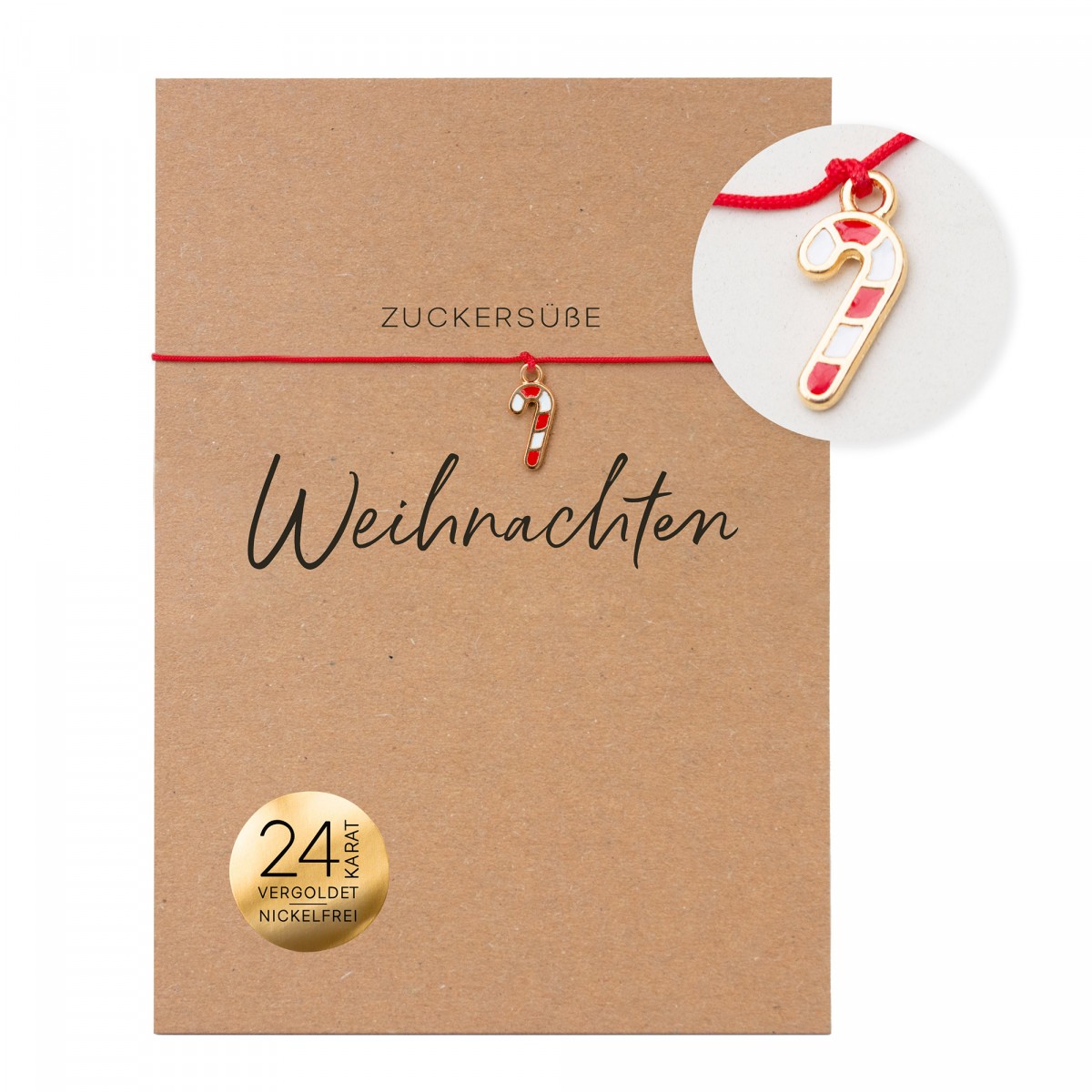 Bow & Hummingbird Weihnachtsarmband Zuckerstange „Zuckersüße Weihnachten“ – rotes Makramee Armband, kleines Weihnachtsgeschenk