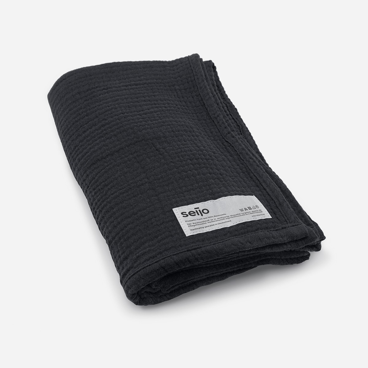 seijo | Musselin Tuch | schwarz I 130 x 130 cm | Kleine Decke