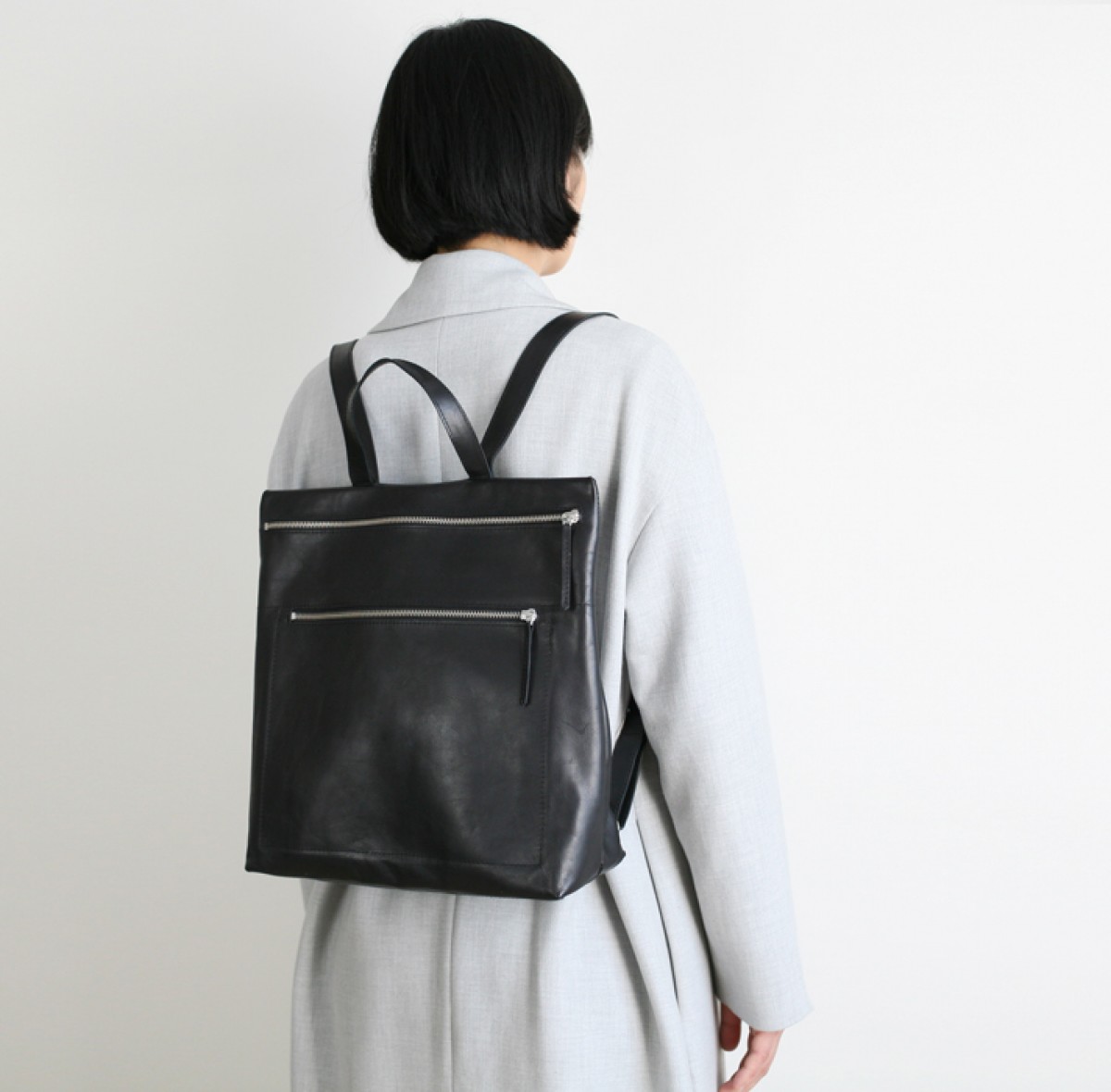 alexbender Minimalistischer Rucksack Echt-Leder Schwarz