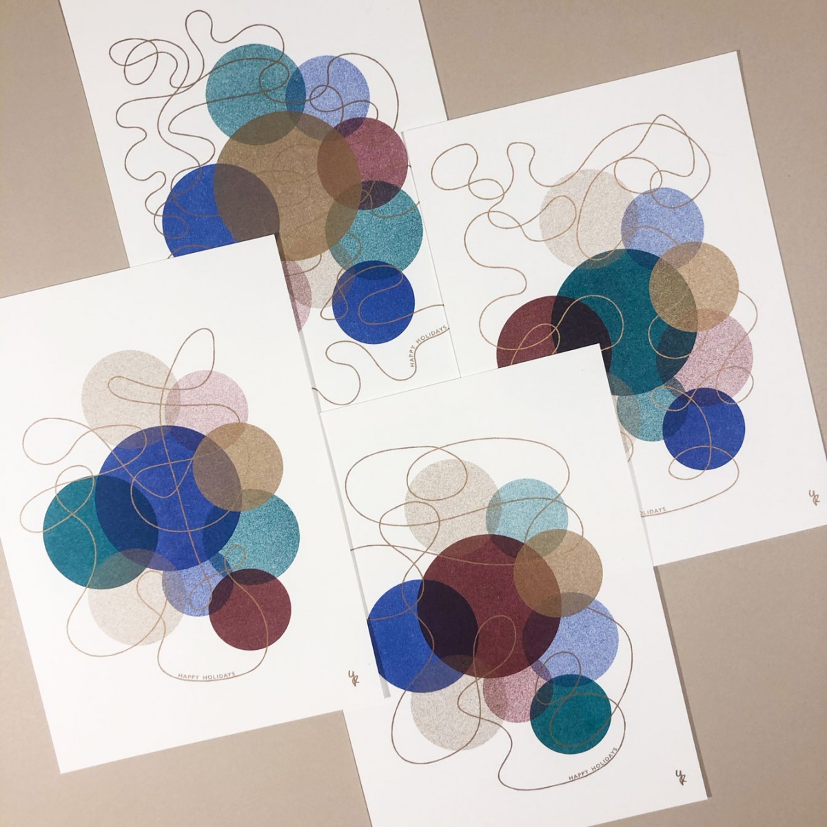4er-Set HAPPY HOLIDAYS – Din A5-Karten, vierfarbige Risografie