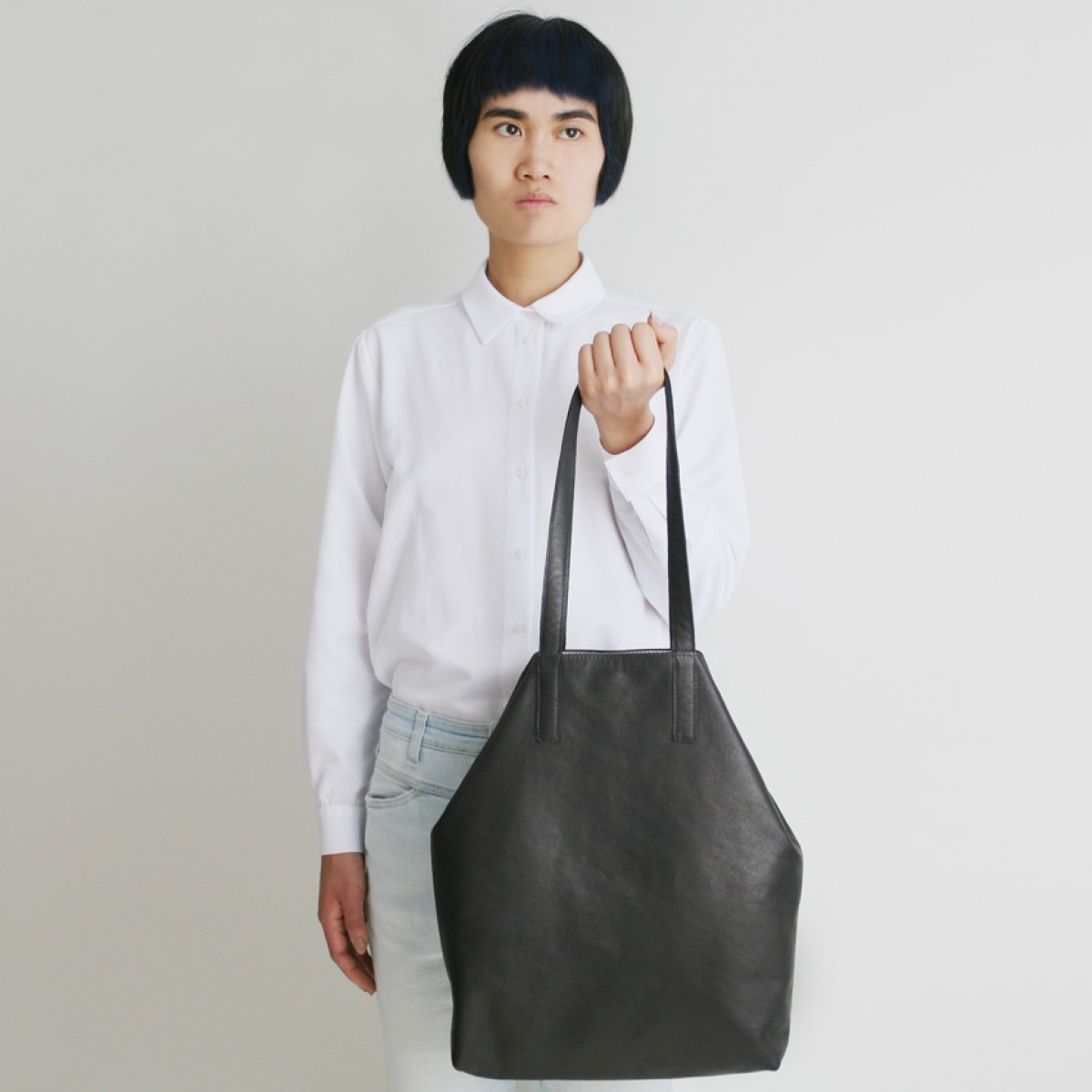 alexbender Große Tote Bag echt Leder Schwarz 