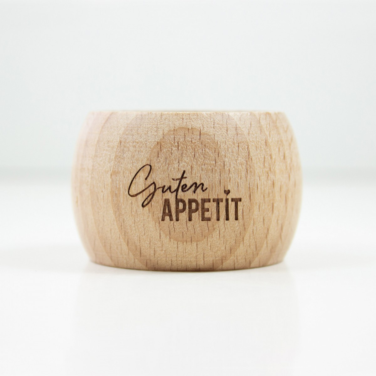 Zweier Set - 2 in 1 Serviettenring und Eierbecher aus nachhaltigem Buchenholz - „Guten Appetit“