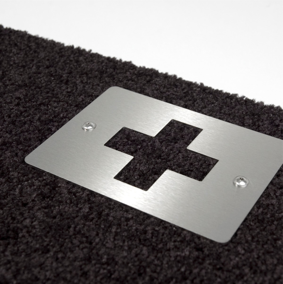 Keilbach Fußmatte swiss 87x57cm, mit Edelstahlelement "Kreuz", Element ist abnehmbar, nur 9mm dick, strapazierfähiger und rutschfester PVC-Rücken