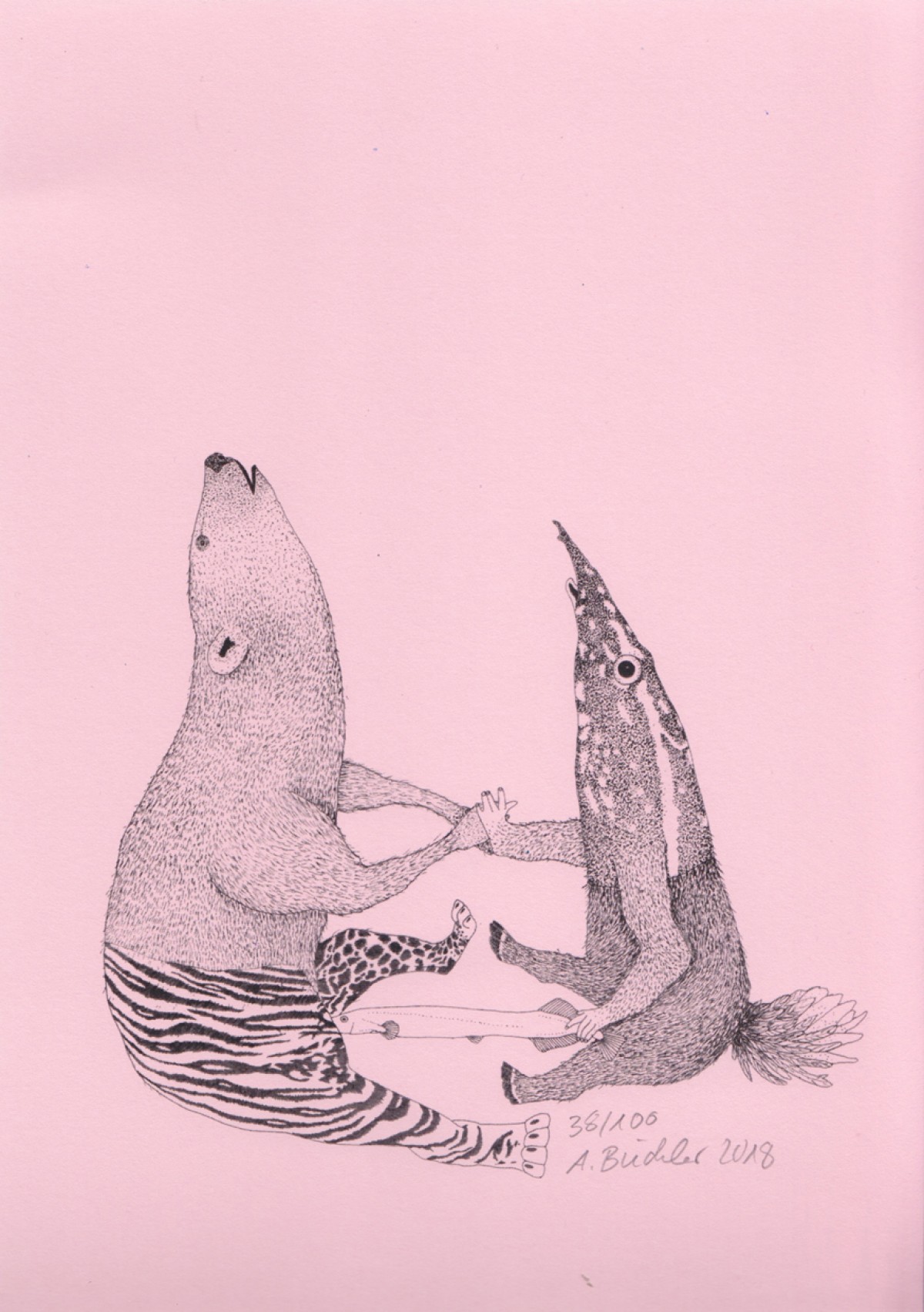 Anka Büchler, Das Liebesspiel der Wolpertinger, limitierte Digitaldruckserie, A5, Motiv 01
