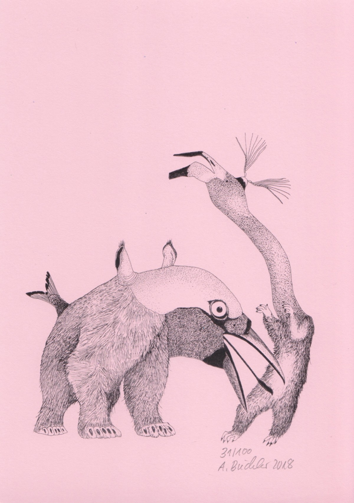 Anka Büchler, Das Liebesspiel der Wolpertinger, limitierte Digitaldruckserie, A5, Motiv 02