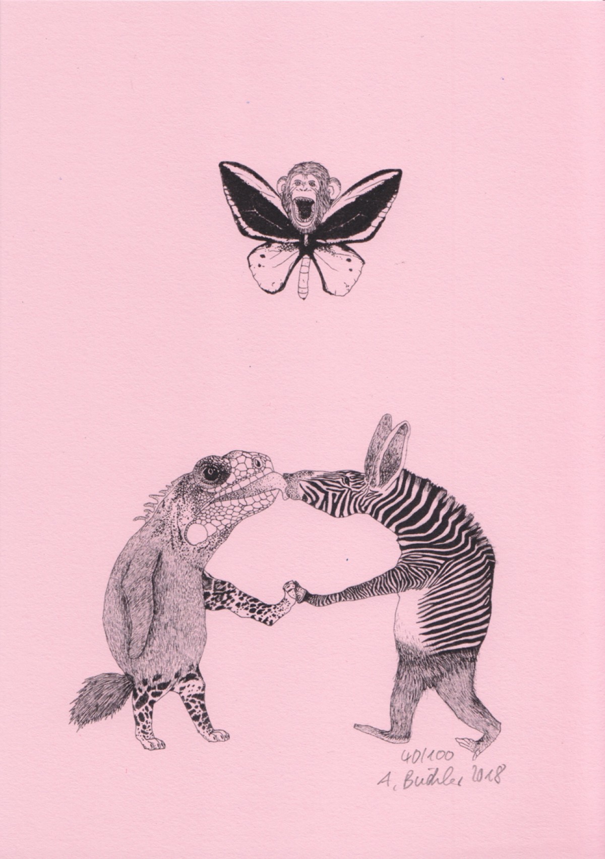 Anka Büchler, Das Liebesspiel der Wolpertinger, limitierte Digitaldruckserie, A5, Motiv 04