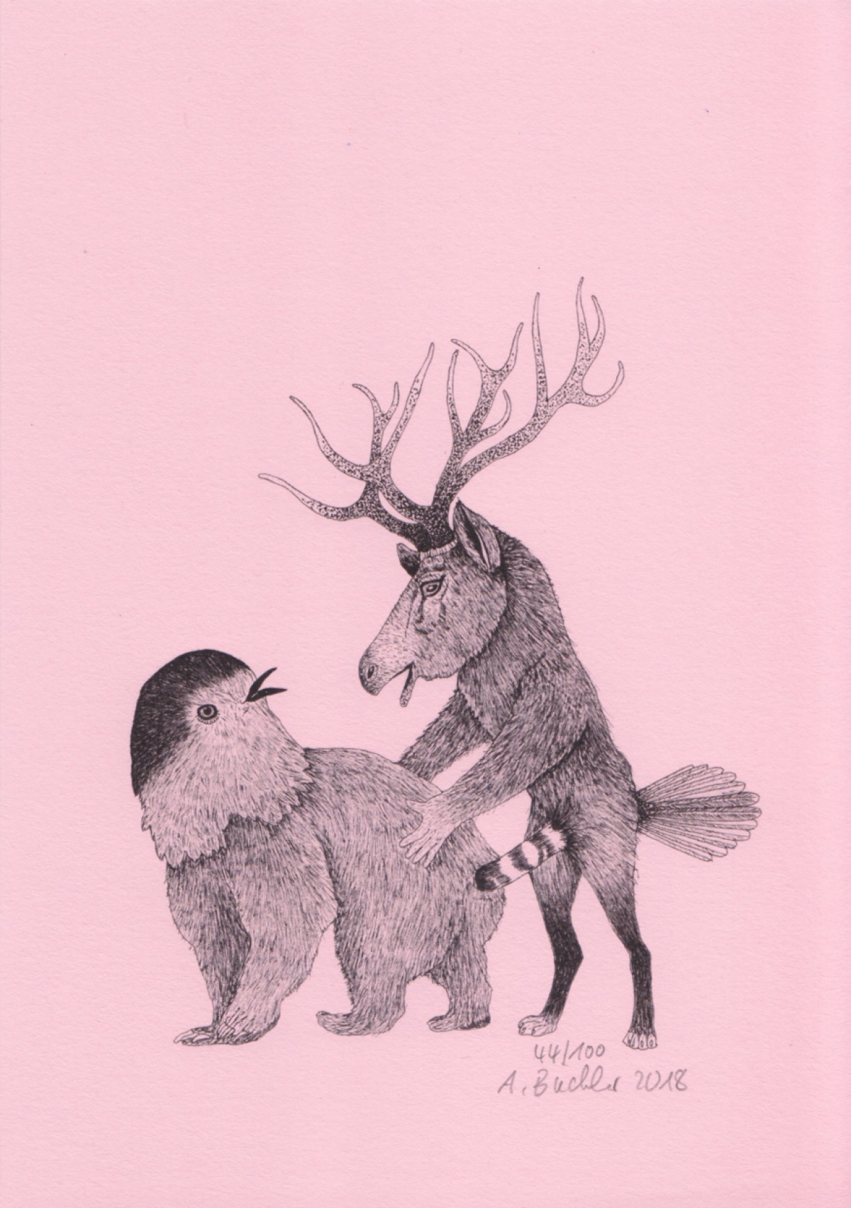 Anka Büchler, Das Liebesspiel der Wolpertinger, limitierte Digitaldruckserie, A5, Motiv 08