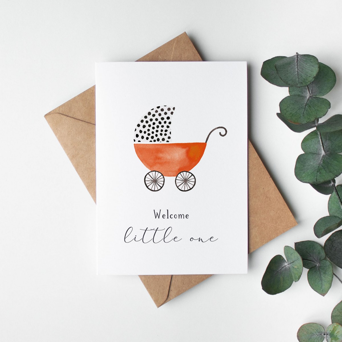 Paperlandscape | Aquarell Glückwunschkarte "Welcome Little One" | A6 Faltkarte | Geburtskarte | Kinderwagen | verschiedene Farben